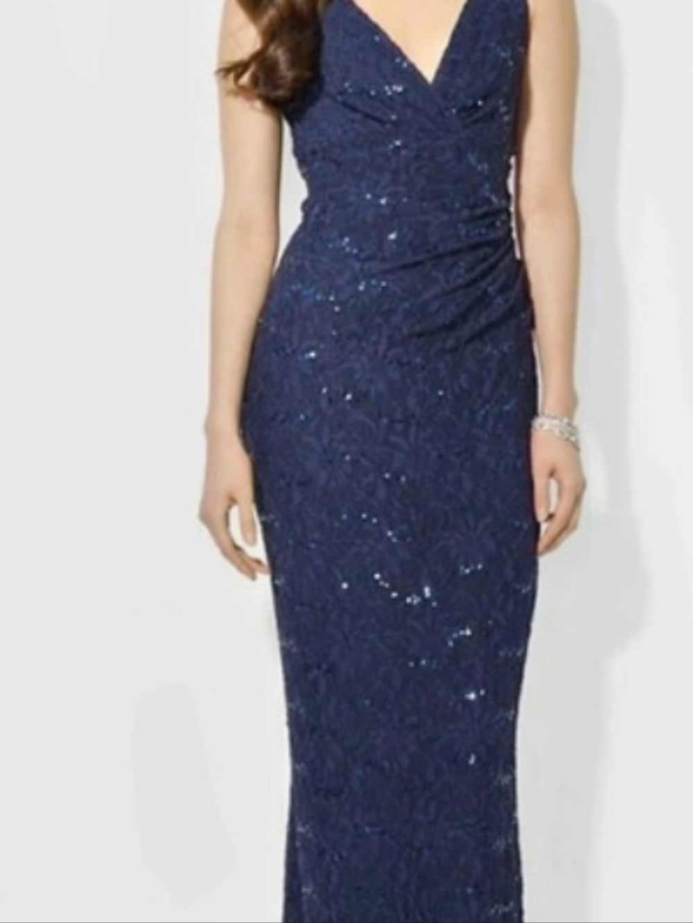 Ralph Lauren Evening Size 10 Deep Navy Blue, V neck, Knee Slit